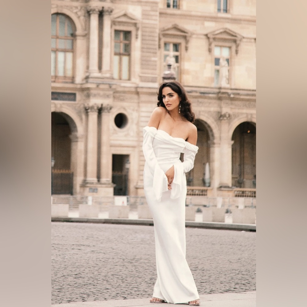 MESHKI - GISELLE Off Shoulder Cowl Neck Maxi Dress - White